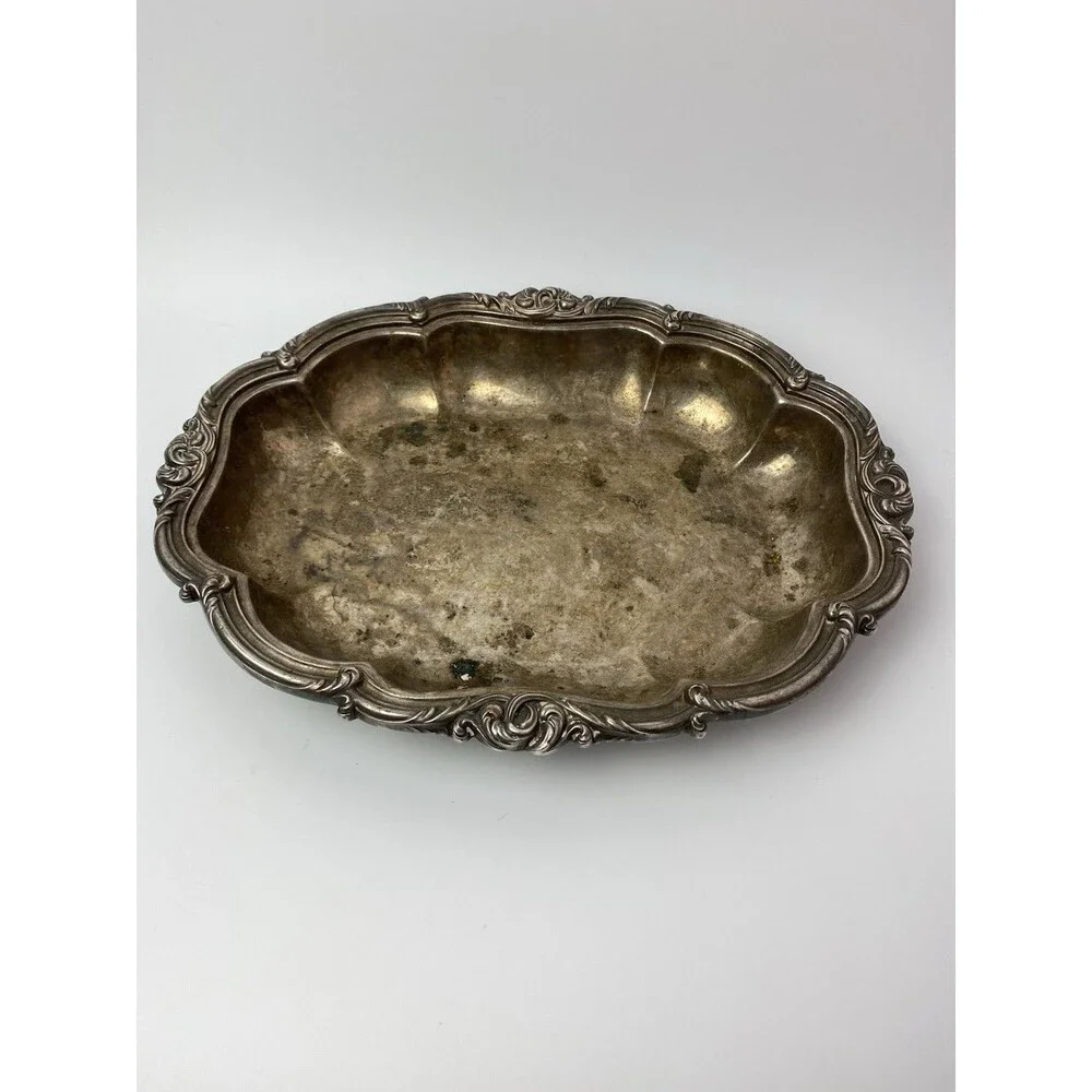 Vintage Silverplate on Copper Ornate Dish Antique Patina Props
